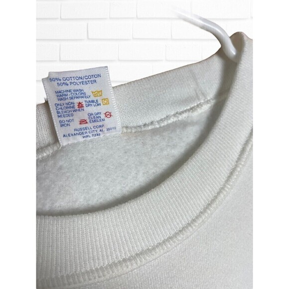 Vintage Jerzees Size 2X Puff Print Irises Flower Crewneck Sweatshirt White - Picture 9 of 10